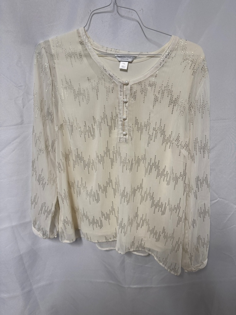Christopher & Banks Ivory Sequin Henley Blouse